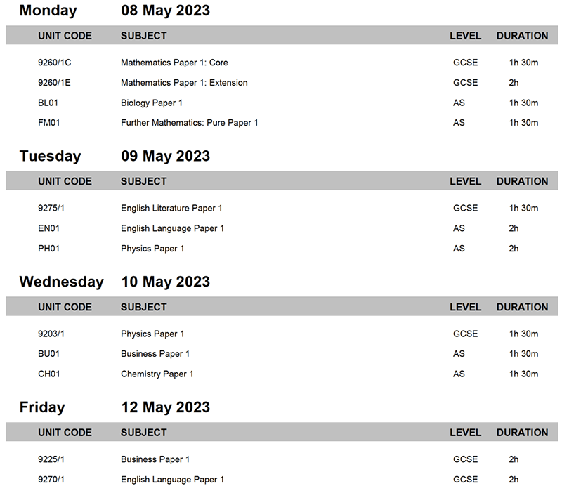 2023年IGCSE&A-Level夏季大考時間發布